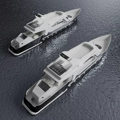 Two White Modern Yachts Floating On Calm Water With Sleek Design And Shiny Exteriors 3d model