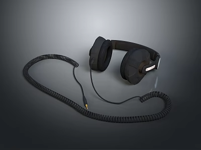 High Quality Black Over Ear Computer Headphones With Coiled Cable 3.5mm Plug 3d model