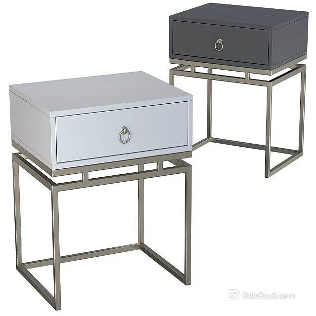 Modern Single Drawer Chest of Drawers with Metal Frame and Ring Handle 3d model 