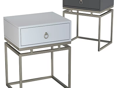 Modern Single Drawer Chest of Drawers with Metal Frame and Ring Handle 3d model