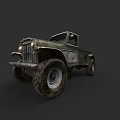 Vintage Truck With Worn Out Exterior Large Off Road Tires And Rustic Green Paint