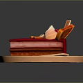 Delicious Red Cake Slice With Cream Berries Waffle Sticks And Milk Jug On Orange Plate