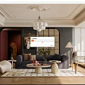 Cozy Modern Living Room Interior With Plush Sofa Coffee Table Chandelier And Area Rug