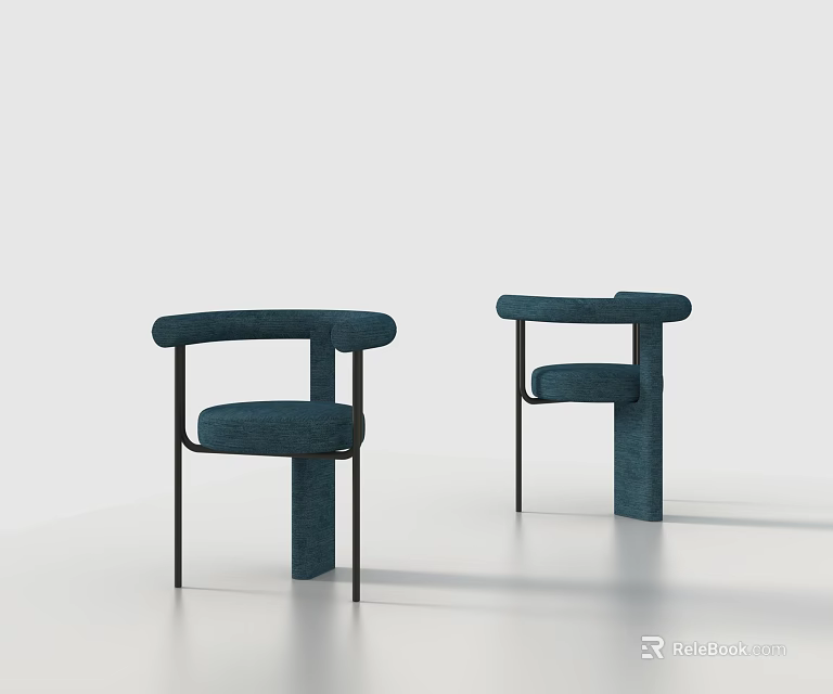 Stylish Modern Teal Dining Chairs With Metal Frame And Upholstered Seats Design 3d model 