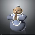 Cartoon Elderly Deity Figure In Blue Robe With Clasped Hands And Smiling Expression