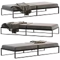 Modern Minimalist Sofa Bench With Gray Padded Seat Black Metal Frame And Gray Blanket