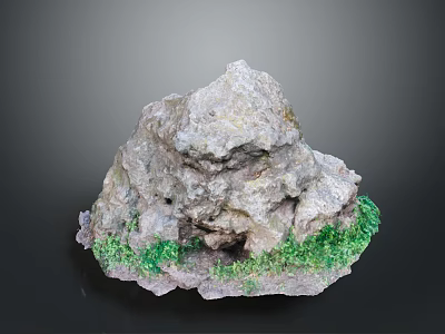 Natural Stone Rock With Green Moss Growing On Base And Rough Textured Surface 3d model