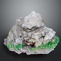 Natural Stone Rock With Green Moss Growing On Base And Rough Textured Surface