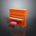 Brown Wooden Upright Piano With Pink Stool And Classic Design Features
