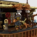 Building Blocks Steampunk Ship Model with Wheels Flags Gears and Wooden Deck Railing