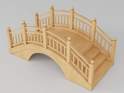 Stone Wood Arched Bridge With Intricate Railings Curved Steps And Crafted Structure Design 3d model