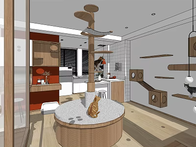 Mall Pet Shop Interior With Wooden Cat Tree Display Table And Pet Supplies 3d model