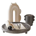 Modern Decorative Ornament Set With Tray Magazine Pen White Curved And Black Cylindrical Pieces