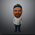 3D Cartoon Bearded Man Wearing Blue Cap White Shirt Blue Pants And Red Shoes