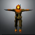 Orange Brown Functional Workwear Outfit With Helmet Pockets Straps And Boots