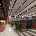 Spacious Conference Room With Wooden Decor Long Tables Blue Seats And Large Screen