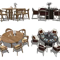 Modern Dining Table Set With Round Wooden Table And Red Chairs Featuring Decorative Vases 3d model