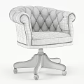 Brown Leather Tufted Office Chair with Wooden Armrests Metal Studs and Wheels on Wooden Base