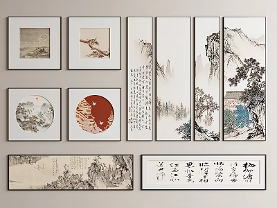 Traditional Chinese Framed Artworks Featuring Landscape Calligraphy And Wall Decor 3d model