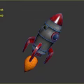 Game Movie Character Rocket With Silver Body Red Nose Tail Fins Blue Window Orange Thruster