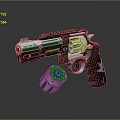 Futuristic Modern Revolver With Green White Decorative Accents And Ergonomic Grip Design