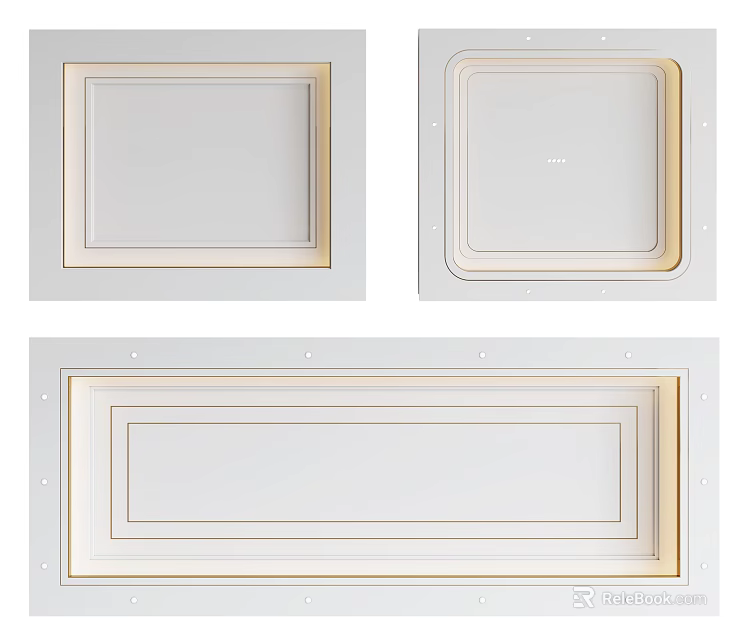 Modern Ceiling Design With Square Rectangular Patterns And Decorative Borders 3d model 