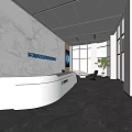 Modern Reception Area Interior With White Front Desk Marble Wall And Large Windows 3d model