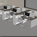 Modern Office Desks With Multiple Workstations White Chairs And Computers In Open Office Space 3d model
