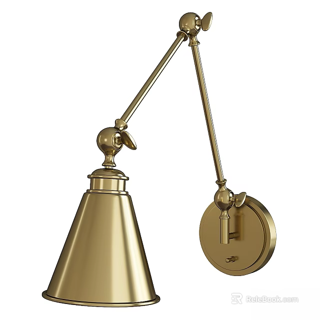 Brass Swing Arm Wall Lamp With Adjustable Arm And Conical Lampshade 3d model