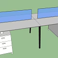 Modern Office Desk With Blue Dividers White Drawer Cabinets And Black Legs