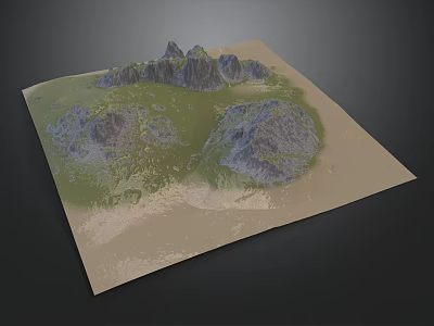 Rural Landscape 3D Model Featuring Green Grassland Mountains And Sandy Terrain 3d model