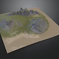 Rural Landscape 3D Model Featuring Green Grassland Mountains And Sandy Terrain