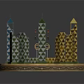 Colorful Decorative Tower Structure With Circular Golden Base And Green Central Area