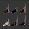 Various Stylish Pistols With Wooden Grips And Metal Bodies Design