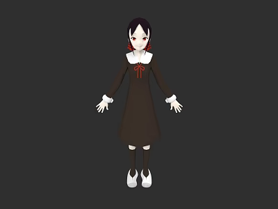 3D Anime Game and Movie Character with Dark Hair Red Eyes Brown Dress White Gloves 3d model