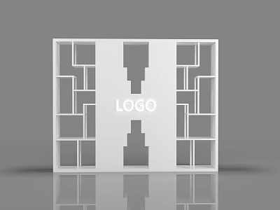 White Modern Display Shelf With Multiple Compartments And Central LOGO Design 3d model
