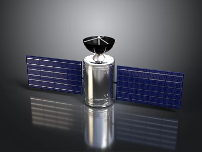 Orbital Space Satellite With Blue Solar Panels Cylindrical Body And Antenna 3d model