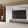 Modern TV Wall Design With Marble Panel Large Screen TV Wooden Shelves And Ambient Lighting