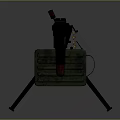 Vintage Machine Gun With Tripod Red Grip And Ammunition Box 3d model