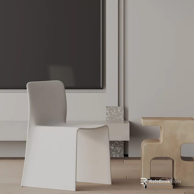 White Minimalist Accent Chair In Modern Living Room With Small Side Table And Gray Wall 3d model 