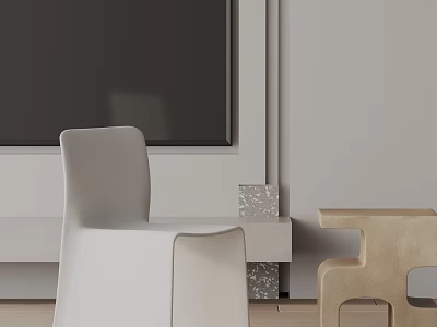 White Minimalist Accent Chair In Modern Living Room With Small Side Table And Gray Wall 3d model