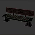 Modern Dark Wooden Bench With Backrest And Seat Planks On Metal Legs