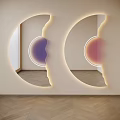 Circular Illuminated Mirrors With Curved Edges Purple Pink Gradients Light Wall Wooden Floor