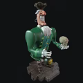 Cartoon Game Movie Character In Green Coat White Shirt With Bomb Bottle And Skull