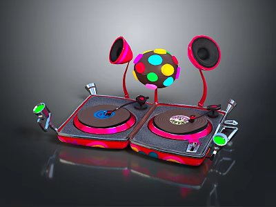 Colorful Polka Dot Portable Record Player With Dual Turntables And Stereo Speakers For Home Living 3d model