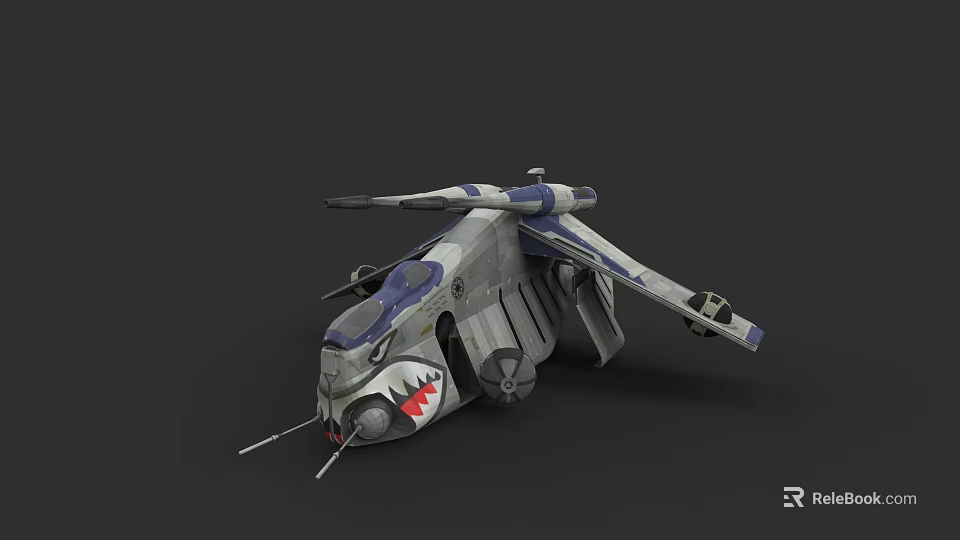 Gray And Blue Futuristic Car With Shark Mouth Design And Aerodynamic Wing Structures 3d model 