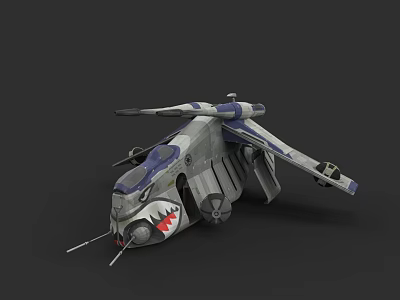 Gray And Blue Futuristic Car With Shark Mouth Design And Aerodynamic Wing Structures 3d model