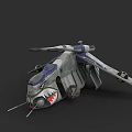 Gray And Blue Futuristic Car With Shark Mouth Design And Aerodynamic Wing Structures