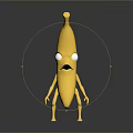 Cartoon Anthropomorphic Banana Character With White Eyes Open Mouth and Limbs Standing on Black Surface