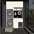 Modern Laundry Room With Washing Machine Dryer Cabinets And Green Plants